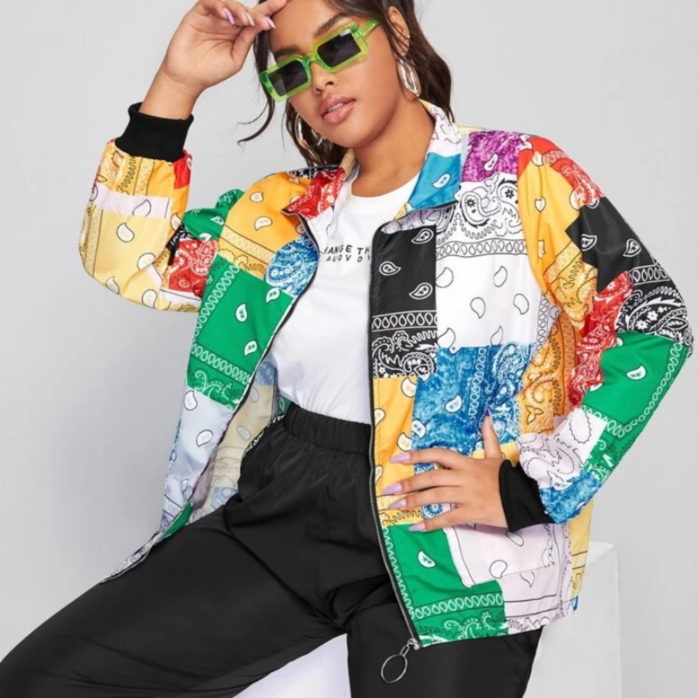 Plus Paisley and Patchwork Windbreaker Jacket